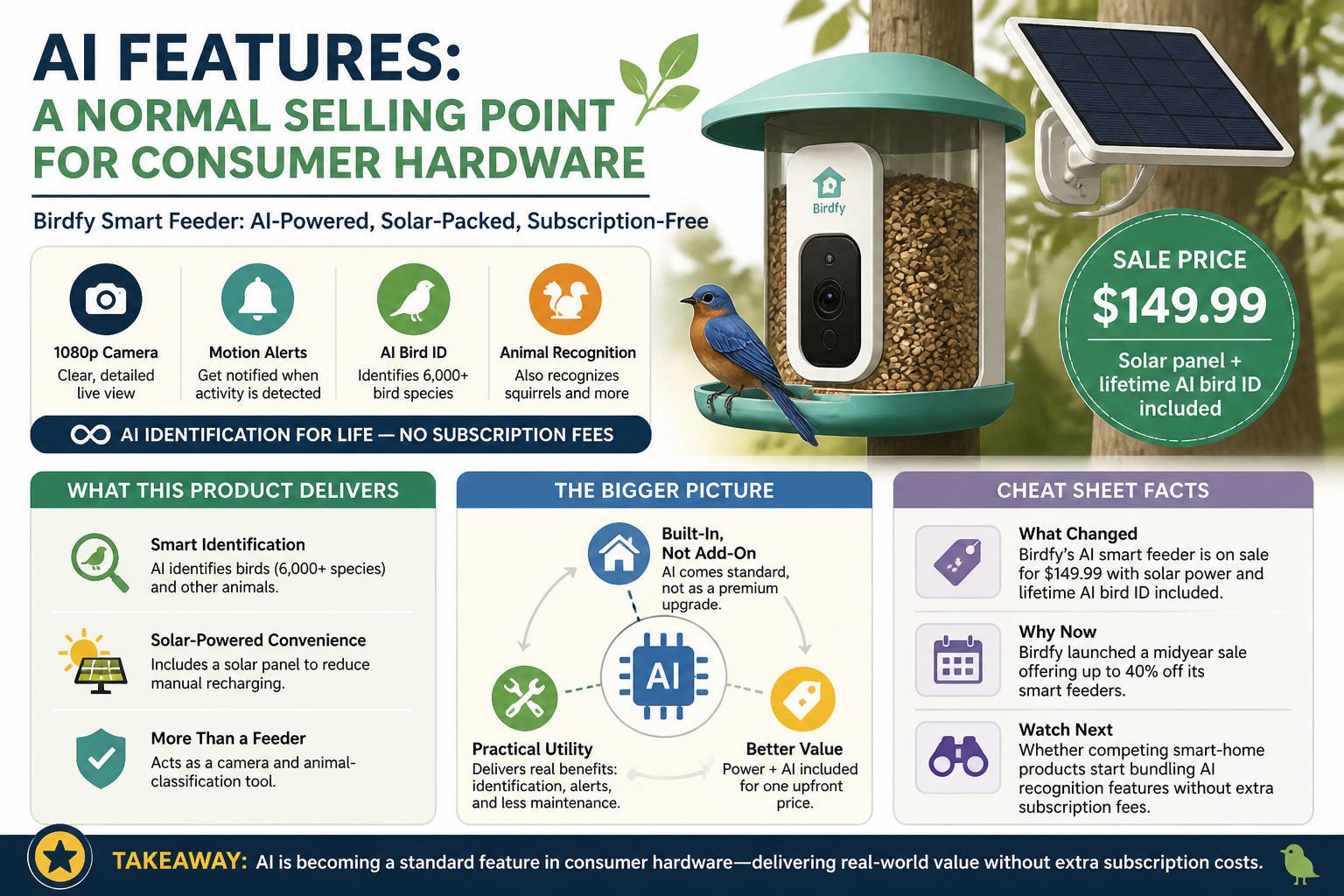 Cheatsheet for AI features are becoming a normal selling point for consumer hardware. Text equivalent is attached.